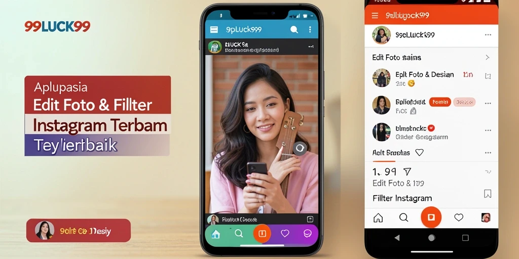 Tampilan antarmuka aplikasi 99LUCK99 dengan berbagai filter Instagram.