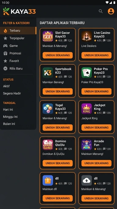 Tampilan katalog aplikasi kaya33