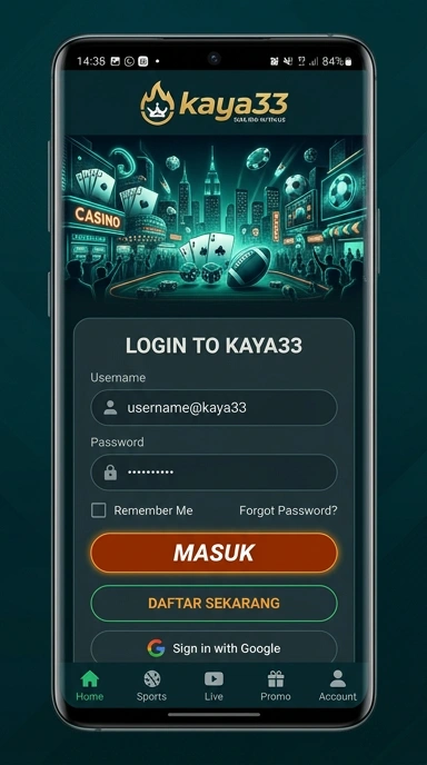 Tampilan halaman login kaya33