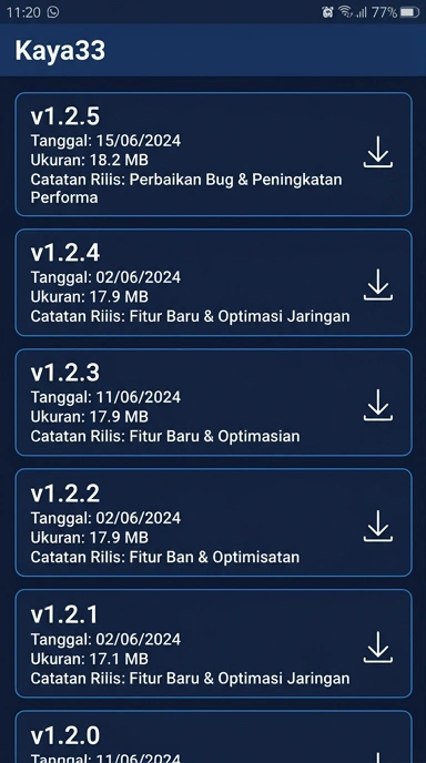 Tampilan riwayat versi kaya33